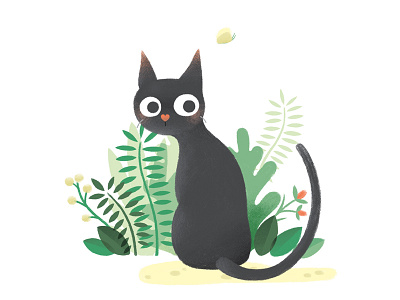 Gray Cat cat garden gray illustration pastel