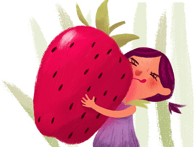 Thumbelina carrying a strawberry girl illustration photoshop purple small strawberry