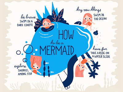 How to be a mermaid beach children fish girl illustration mermaid photoshop sea swim