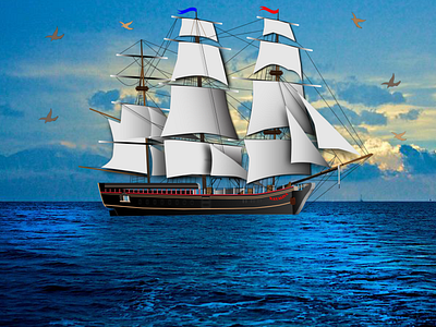 Ocean ship Nataliya birds illustration ocean photoshop editing ship vector