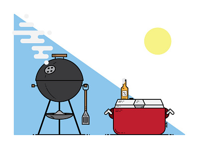 Summer Grillin' beer cooler creative design fun grill illustration line work summer sun