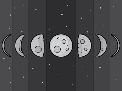 Moon Phases crescent full half icon illustration line work moon moon phases phases sliver space stars