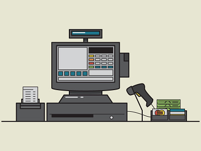 Register aldi cash checkout icon illustration infographic line work mastercard receipt register scanner visa