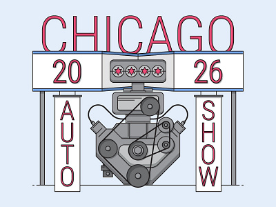 CAS 2026 2026 auto show chicago engine flag icon illustration infographic line
