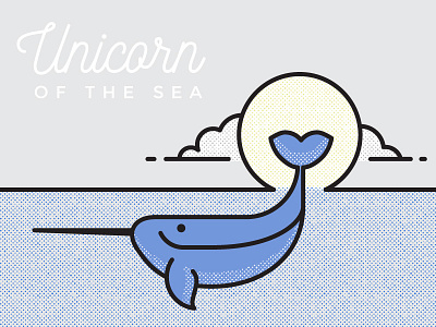 Narwhal clouds fish halftone icon illustration mammal narwhal sea sun unicorn