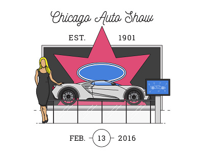 Chicago Auto Show auto car chicago ford gt icon infographic lines show star woman
