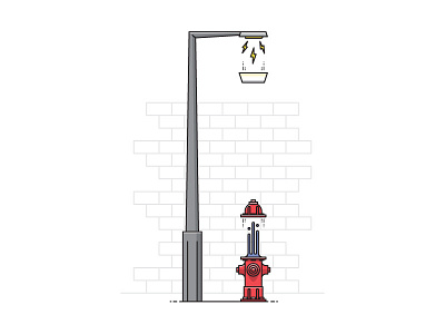 Fire Hydrant >< Lamp Post brick fire hydrant hydrant illustration lamp post light lightning line work wall water