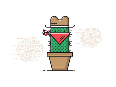 Cowboy Cacti bandana cacti cactus cowboy hat illustration line work plant pot tumbleweed