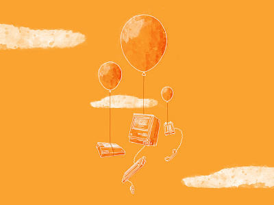 Floating Electronics apple balloon lean cloud computer electronics fax floating hello illustration pc phone watercolor