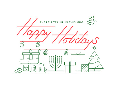 Happy Holidays card custom type hand lettering line work menorah mug presents snapshot interactive star stockings tea typography