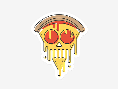 Skull-eroni Pizza crust dribbble drip line work pepperoni pizza playoff sauce skull sticker sticker mule