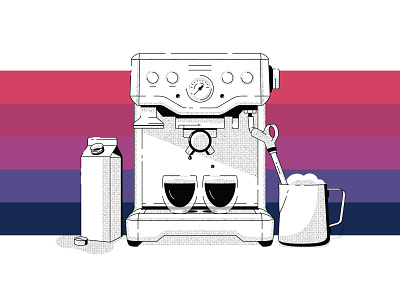 Morning Espresso carton coffee drip espresso espresso machine halftone illustration line art milk morning spill