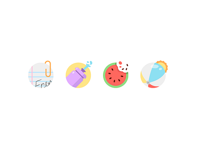 Bright Icons ball beach bottle colorful food fresh icons paper paperclip sports water watermelon