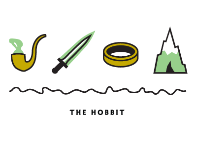 The Hobbit four icon challenge hobbit icons illustration logo mountain pipe ring sting sword