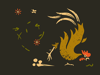 Rooster chicken flowers garden icon illustration texture
