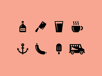 Cuisine Icons anchor beer booze butcher cafe charcuterie cleaver coffee food truck ice cream icon icon set icons liquor sausage seafood