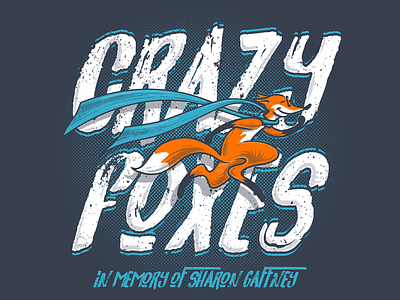 Crazy Foxes fox illustration lawnz lawrence basso ovarian cancer run silk screen t shirt design teal