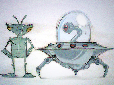 Lil' Alien alien basso concept illustration lawnz lawrence pencil