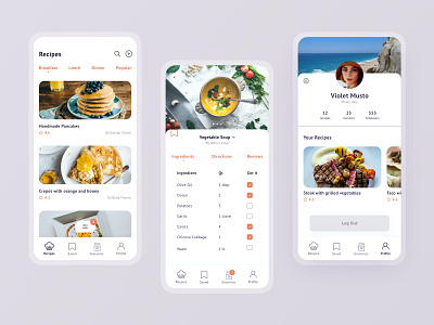 Recipe mobile application app concept cooking design filters food grociery list mobile desing recipe recpies uiux user profile ux