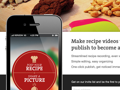 Mobile App Teaser Page conversion cooking iphone app landing page photographic recipes teaser