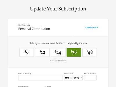 Subscription Checkout akismet checkout donate form purchase website