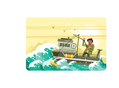 FisherMan on the Boat design illustration illustration design vector