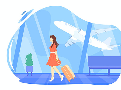 Girl walking through the airport with a suitcase design illustration illustration design vector