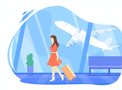 Girl walking through the airport with a suitcase design illustration illustration design vector