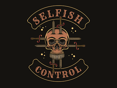 selfish control apparel artwork design illustration logo design merch design pointilism skull tshirt design vintage design