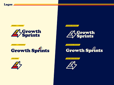 Growth Sprints Logos — Logos Style Guide 1-Page 80s 90s brand branding colorful creative fun growth lightning bolt logos marketing orange red retro seo yellow