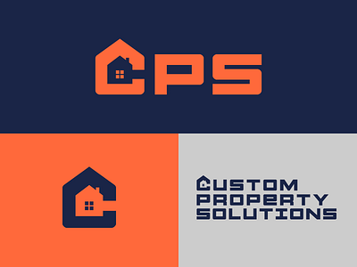 CPS Logo blue box color grey house logo negative space orange type