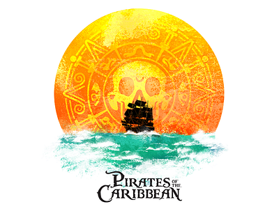 Pirates of Caribbean poster design illustration movies pirates poster skull sun water