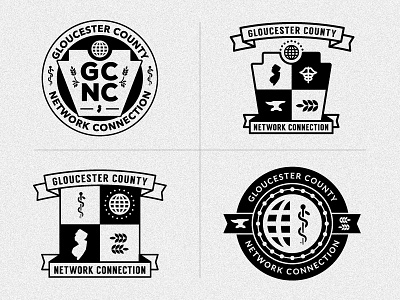 Local non-profit logo: Gloucester County Network Connection banner caduceus chevron circle icon logo nj seal shield simple stamp wheat