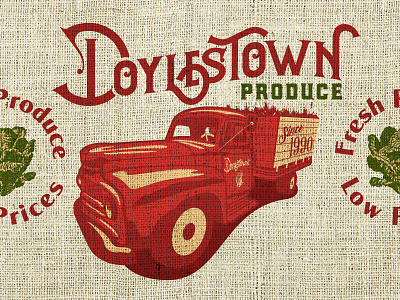 Doylestown Produce Final Logo apple farmers market logo old organic produce retro truck vegetables vintage