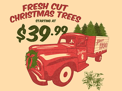 Christmas Trees for sale! Holiday Ad advertisement branding christmas holly logo retro tree truck vintage