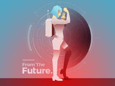 Girl From The Future Giving Peace Sign female future illustration jetpack scifi screen texture