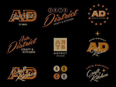 Arts District Logo Concepts branding fun lockups logos restaurant retro script visual identity