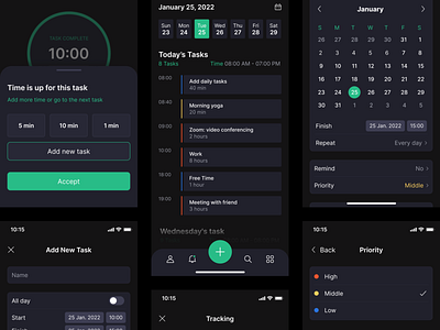 Time Tracker - Mobile App app design application dark design figma interface ios management minimal mobile mobile app time tracking tracking ui user experience ux