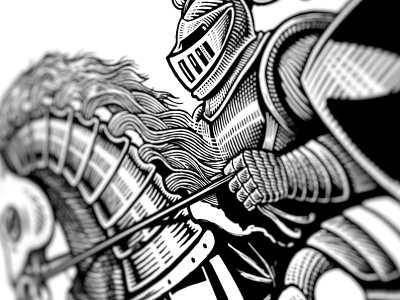 Further bw horse illustration knight scratchboard