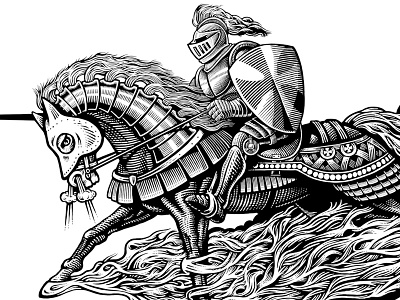 Knight finished angry bw flame horse illustration knight