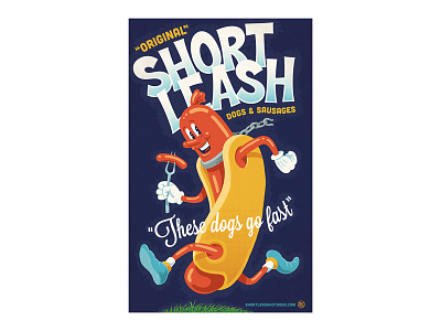 Short Leash Hot Dogs cartoon hot dog illustration poster retro short leash tasty