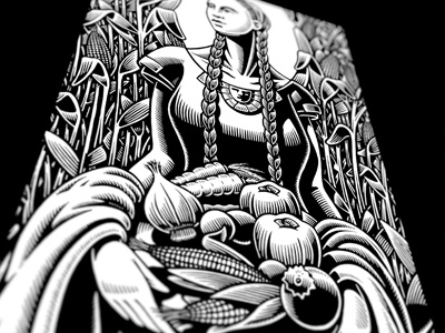 Harvest Small illustration scratchboard