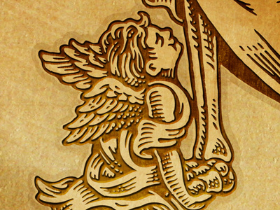 Greatness detail angel cherub illustration scratchboard