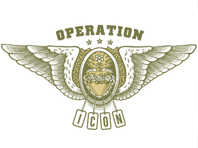 Operation Icon Logo heart roses scratchboard wings