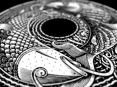 Pisces black white fish illustration pisces scratchboard