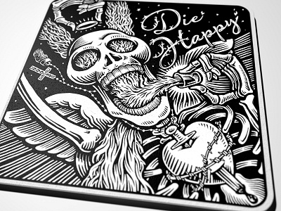 Die Happy Coaster - final art fire hand drawn illustration shots skull typography