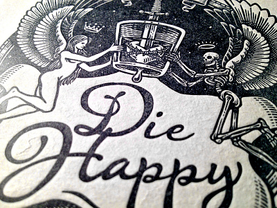 Letterpress coaster project black white die happy illustration letterpress