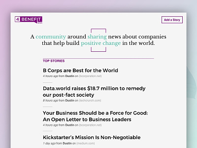 4Benefit News Website aritlce green links minimal news purple share website