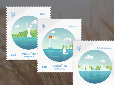 Ukrainian Stamps cities clean flat free psd illustration landscape minimal minimalistic post simple stamp ukraine