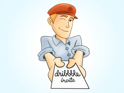 Dribbble Invites Giveaway 2d blue cartoon character dribbble guy illustration illustrator invitation invite postman vector